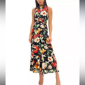 Sam Edelmam “Floral Tie-Neck Midi Bodycon Dress”